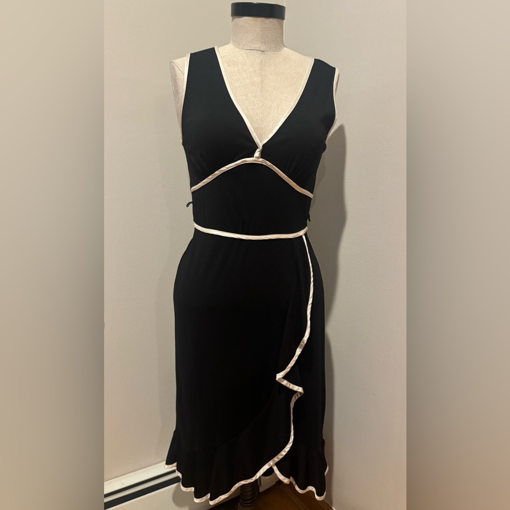 Flattering fit -  Black Dress with White Trim - excellent condition, dry cleaned